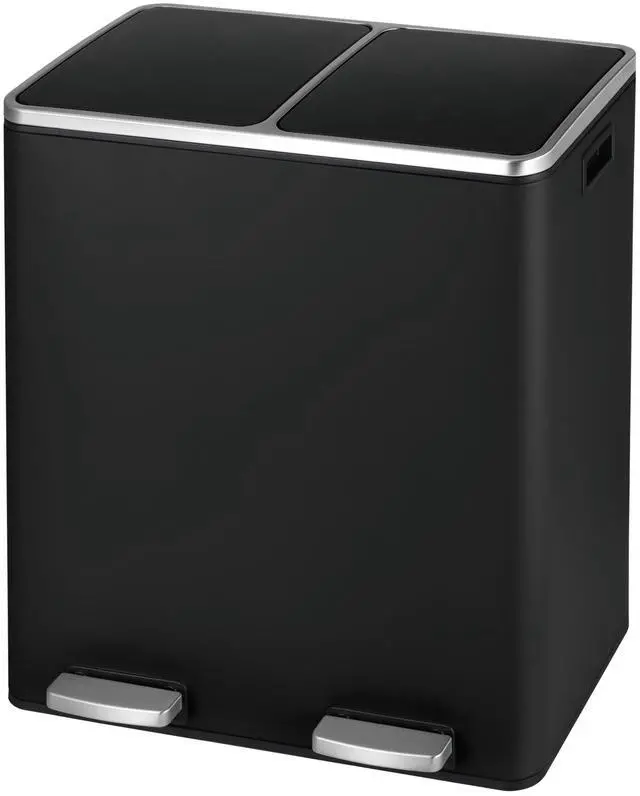 Main image of Dual Trash Can, 2 x 8 Gallon (2 x 30 L) Hands-Free Trash and Recycle Bin Combo, Stainless Steel Kitchen Garbage Can with Soft-Close Lid, Removable Inner Buckets, Step Pedal, Airtight (Black)