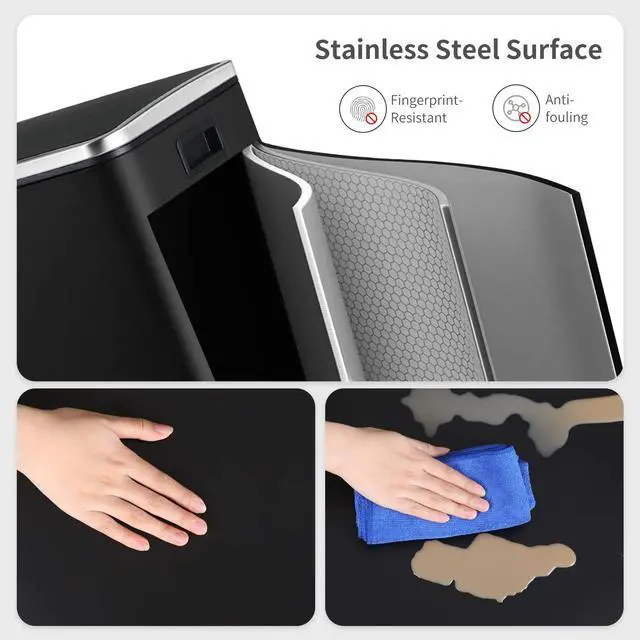 Alt view image 6 of 6 - Dual Trash Can, 2 x 8 Gallon (2 x 30 L) Hands-Free Trash and Recycle Bin Combo, Stainless Steel Kitchen Garbage Can with Soft-Close Lid, Removable Inner Buckets, Step Pedal, Airtight (Black)