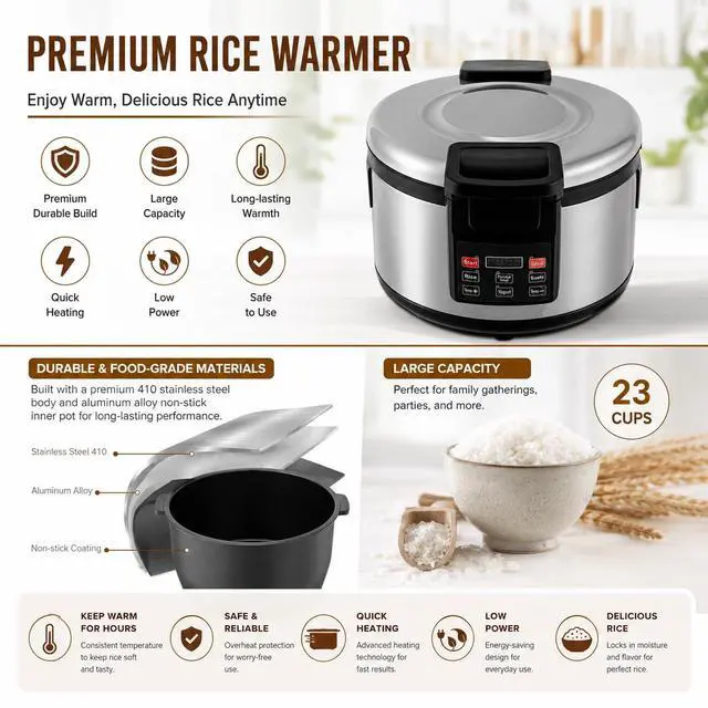 Alt view image 3 of 6 - 100 Cup Commercial Rice Warmer Electric Non-Stick Pot Adjustable Temperature Soup Warmers Sushi Rice Warmer for Restaurant Party Family, Warm Function Only, NOT Cooker