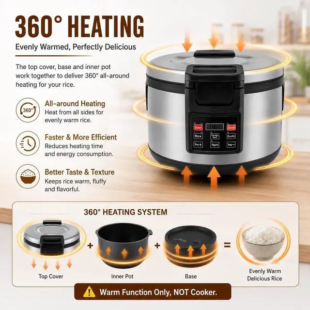 Alt view image 4 of 6 - 100 Cup Commercial Rice Warmer Electric Non-Stick Pot Adjustable Temperature Soup Warmers Sushi Rice Warmer for Restaurant Party Family, Warm Function Only, NOT Cooker