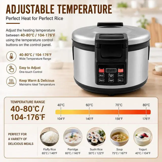 Alt view image 6 of 6 - 100 Cup Commercial Rice Warmer Electric Non-Stick Pot Adjustable Temperature Soup Warmers Sushi Rice Warmer for Restaurant Party Family, Warm Function Only, NOT Cooker