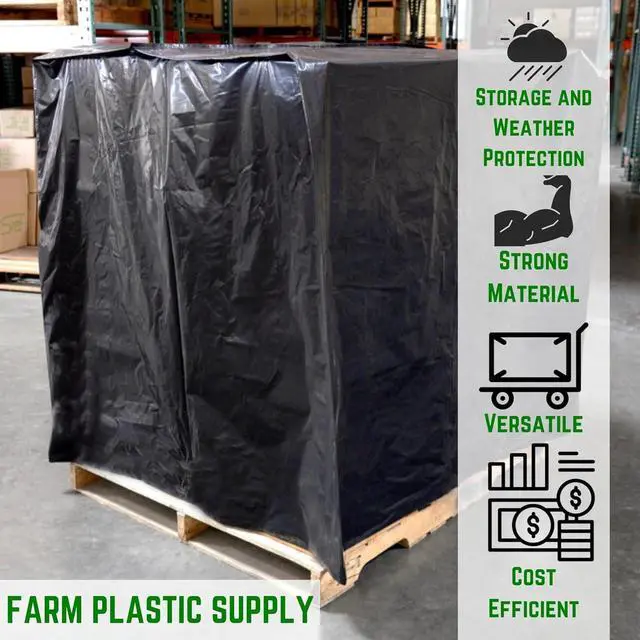 Alt view image 2 of 6 - Black Pallet Covers - 3 Mil - (55" x 53" x 75") - Heavy Duty Construction Grade Strength Pallet Bags, Pallet Covers, Polyethylene Pallet Bags, and Pallet Storage (25 Pack)