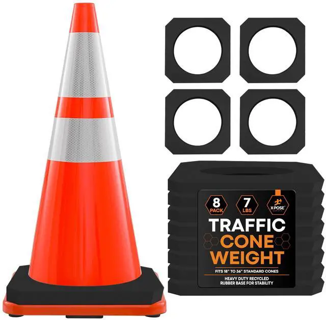 Main image of 7 lb Traffic Cone Weights, Heavy Duty Octagon Rubber Cone Bases, Fits 18"-36" Safety Cones, Recycled Rubber for Construction & Road Work, 8 Pack (Cones Not Included)