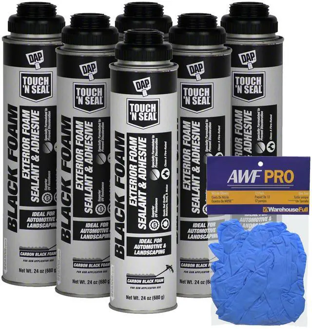 Main image of DAP Touch N Seal Black Spray Foam Sealant for RV, Pond, Waterfall & Landscape - UV Resistant, Class A Fire Rated, Waterproof, Polyurethane Adhesive with Gloves (Pack of 6)