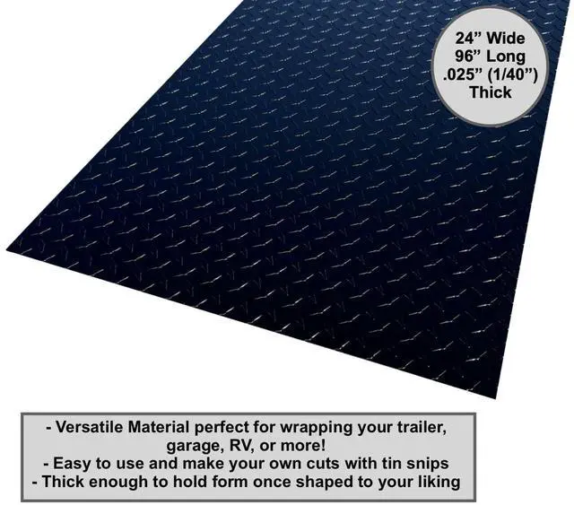 Alt view image 3 of 5 - 24" x 96" Black Aluminum Diamond Plate Sheet.025" Thick (1/40th) - Trailer Rock Guard, wainscotting Garage Diamond Trim, Cargo Enclosed Trailer Hauler Guard