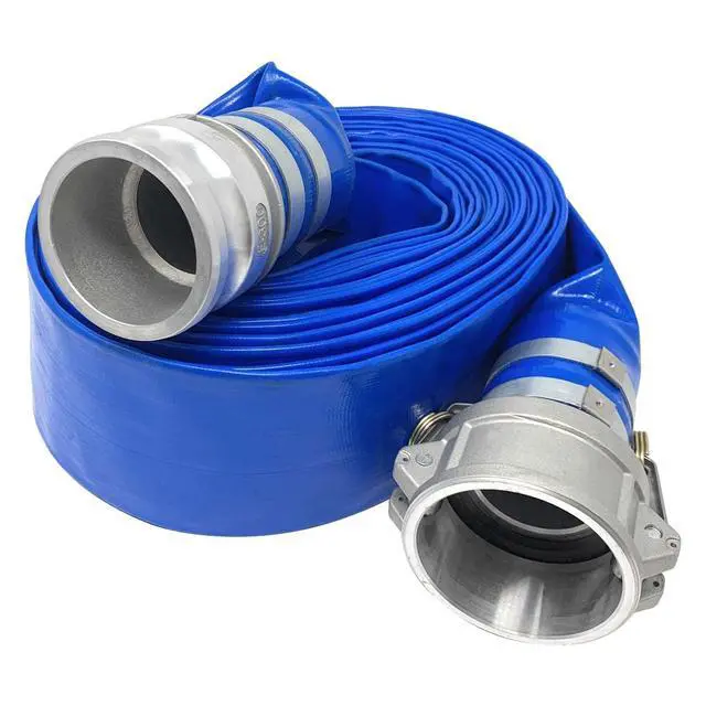 Alt view image 5 of 6 - 3" Pump Hose Kit, Includes 3 inch x 20 ft Green PVC Suction Hose, 3 inch x 50 ft Blue Lay Flat Discharge Hose, Plated Steel Suction Strainer, Two Male Cam and Groove Adapters