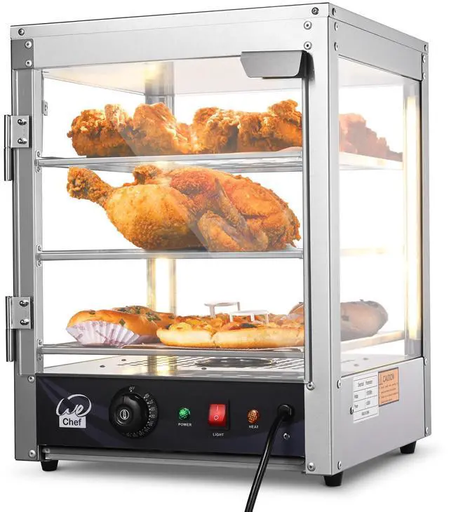 Main image of 15" 3-Tier Commercial Food Warmer Pizza Warmer Display Electric Countertop with LED Adjustable Lighting Stainless Steel Pastry Display Case for Fast Food Restaurant Food Truck Food Tent