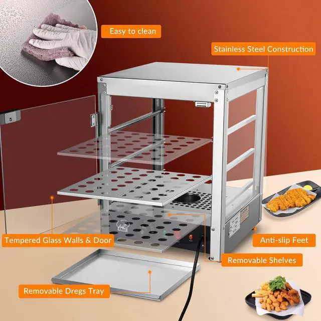 Alt view image 4 of 6 - 15" 3-Tier Commercial Food Warmer Pizza Warmer Display Electric Countertop with LED Adjustable Lighting Stainless Steel Pastry Display Case for Fast Food Restaurant Food Truck Food Tent