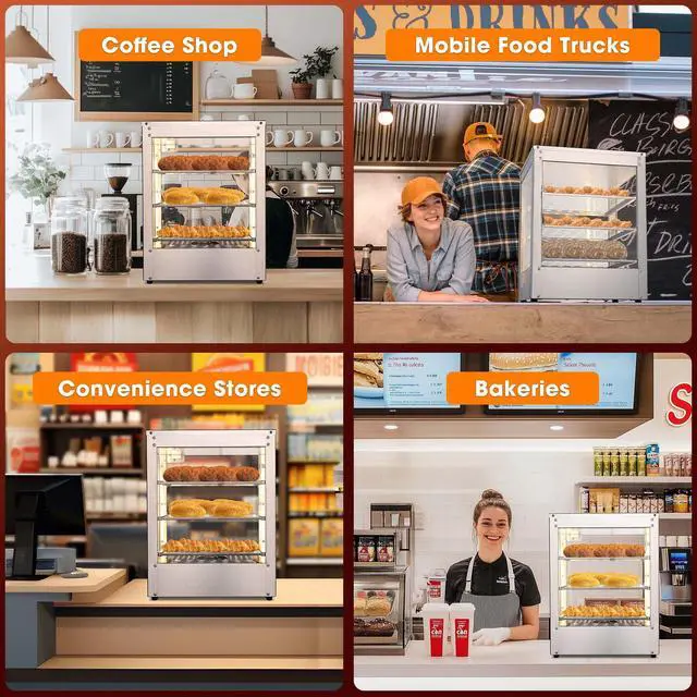 Alt view image 5 of 6 - 15" 3-Tier Commercial Food Warmer Pizza Warmer Display Electric Countertop with LED Adjustable Lighting Stainless Steel Pastry Display Case for Fast Food Restaurant Food Truck Food Tent