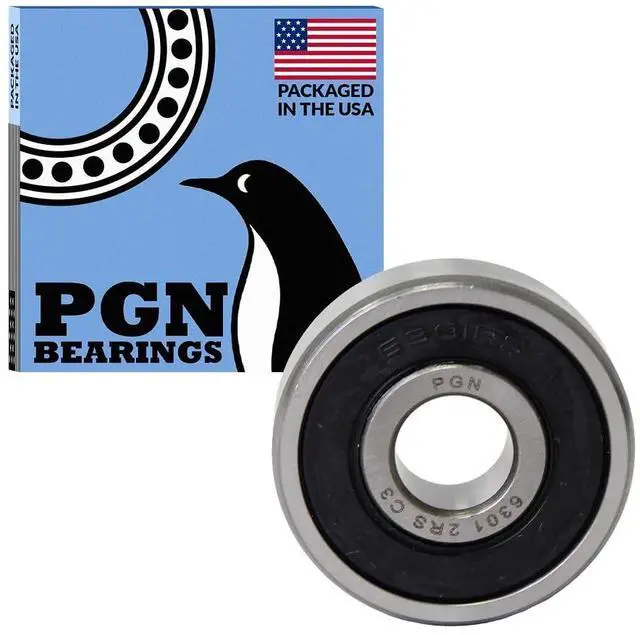 Main image of PGN (100 Pack) 6301-2RS Bearing - Lubricated Chrome Steel Sealed Ball Bearing - 12x37x12mm Bearings with Rubber Seal & High RPM Support