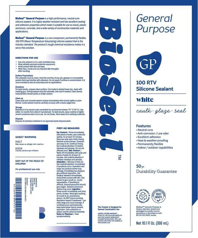 Alt view image 3 of 6 - White BioSeal 100% Silicone Sealant Caulk General Purpose, Waterproof and No Odor 10.1 Ounce Cartridge -White 18 Set