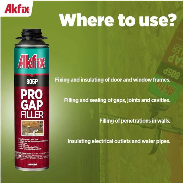 Alt view image 4 of 6 - 805P PRO Gap Filler Expanding Foam Sealant Kit (12x24 Oz.) - Insulating Foam Sealant, Low Expansion Foam for Sound & Heat Insulation, Window & Door | Gun & 2Cleaner Included | 24 Oz. 12 Pack