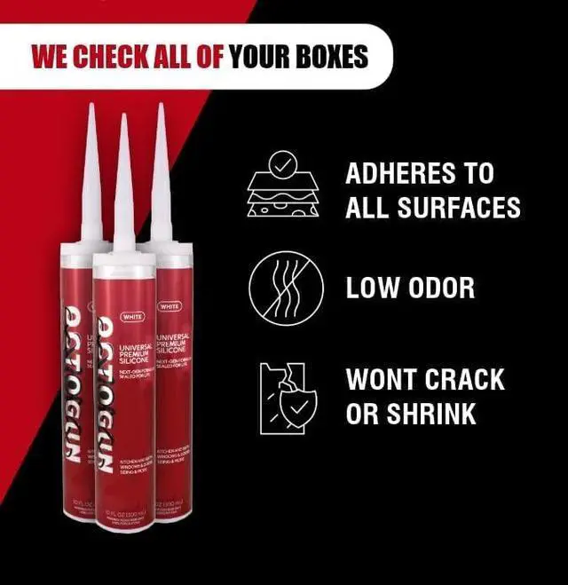 Alt view image 3 of 5 - Octogun Universal Premium Silicone x12 Pack All-Purpose Waterproof Sealant for Bathroom, Kitchen, Shower, Window & Door Low Odor, Flexible & Long-Lasting 10.1 fl oz -White, Silicone, Caulk