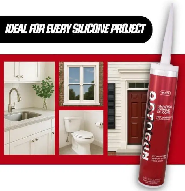 Alt view image 4 of 5 - Octogun Universal Premium Silicone x12 Pack All-Purpose Waterproof Sealant for Bathroom, Kitchen, Shower, Window & Door Low Odor, Flexible & Long-Lasting 10.1 fl oz -White, Silicone, Caulk