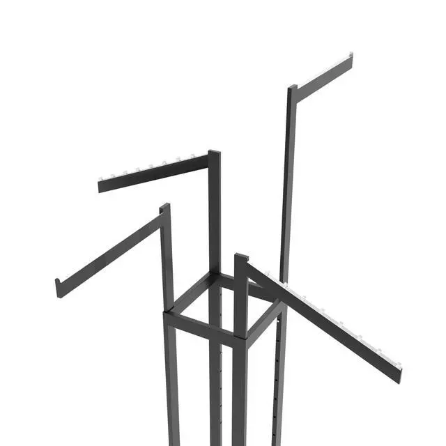 Alt view image 4 of 6 - 4-Way Clothing Rack, Heavy Duty Adjustable Garment Display with 2 Straight and 2 Slanted Arms, Square Tubing, Black
