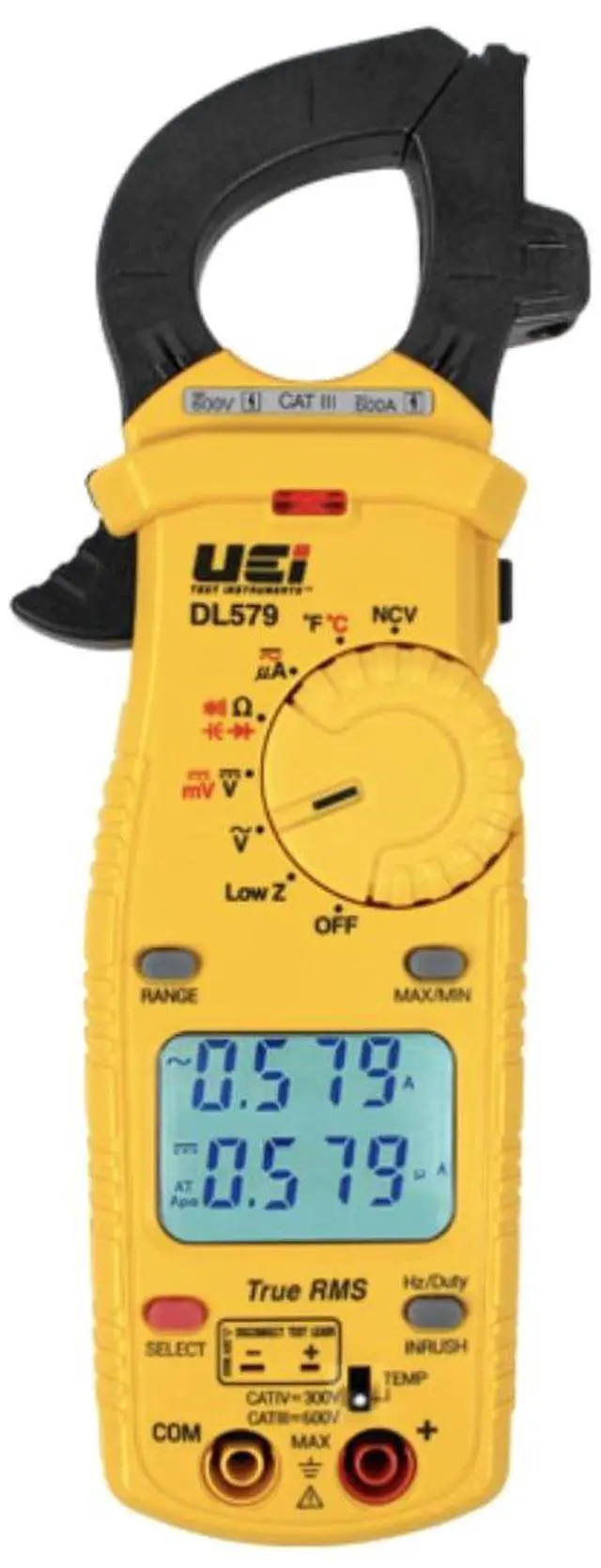 Main image of DL579 600A AC/DC Dual Display TRMS-Clamp Multimeter with Temperature & Capacitance, 750/1000V AC/DC, Microamps, Continuity, Diode Test, Frequency/Duty Cycle, Low Z