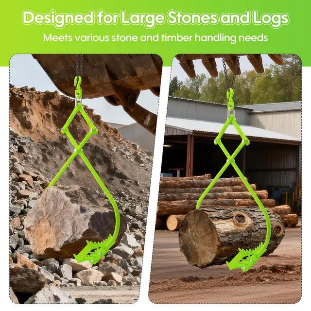 Alt view image 2 of 6 - 36in Rock Tongs Heavy Duty Steel Lifting Tool 2 Serrated Claw Rock Grabbing Tongs, 1500lb Capacity Log Tongs for Tractor/Truck/Skidder - 36" Max Grip, Industrial Construction & Landscaping Tool