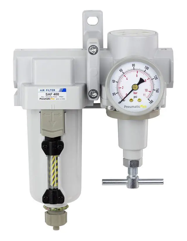 Alt view image 2 of 6 - SAU420T-N06G-MEP Compressed Air Filter Regulator Combo 3/4" NPT -T-Handle, Manual Drain, Metal Bowl