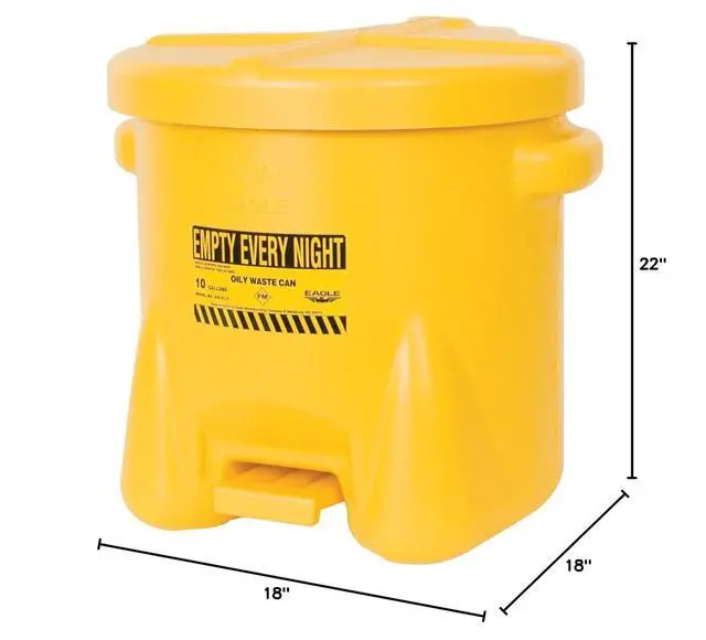 Alt view image 3 of 3 - 935FLY Oily Waste Polyethylene Safety Can with Foot Lever, 10 Gallon Capacity, Yellow