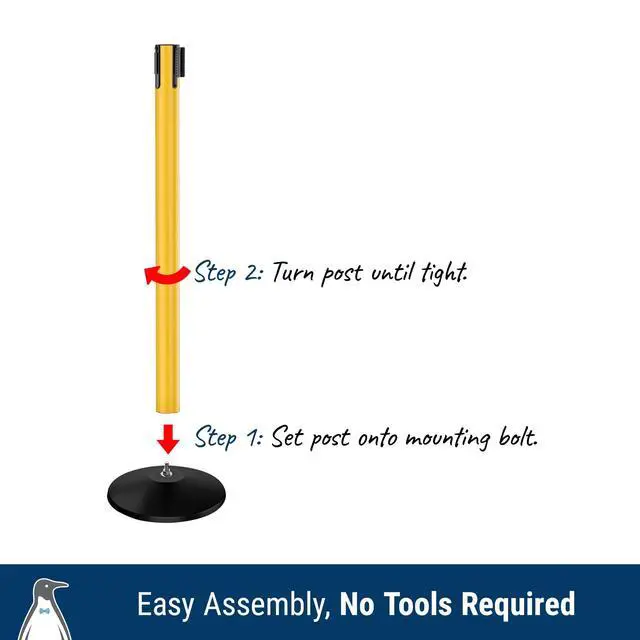 Alt view image 6 of 6 - Prime 10' Long Outdoor Weather Resistant Retractable Belt Stanchion 2 Pk, 40 Tall No-Tools Assembly Crowd Control Barriers (Yellow Alumnium Post w/Blue Belt)