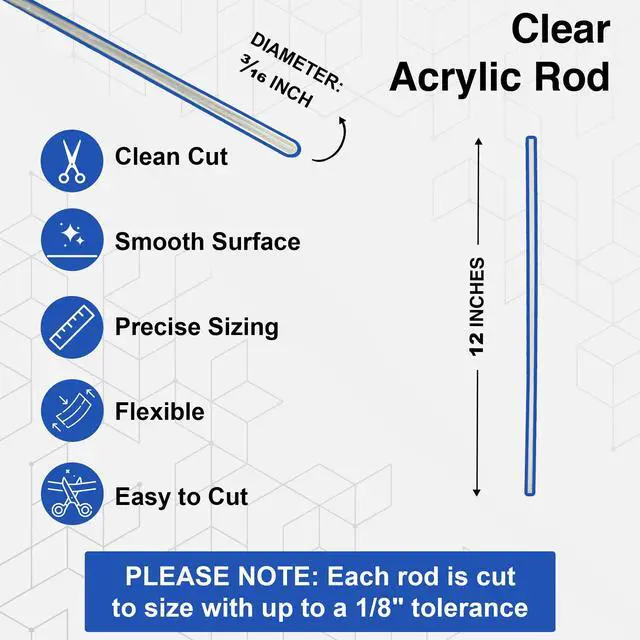 Alt view image 2 of 5 - Duco USA-Made 3/16" Clear Acrylic Rods - 500 Pack of 12 Inch Plastic Dowel Rods for Crafts, Cake Topper Sticks, DIY Models, Acrylic Poles, Plant Stakes - Shatter-Resistant Clear Plexiglass Rods