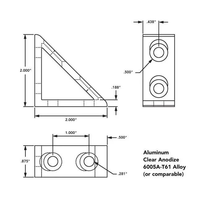 Alt view image 3 of 6 - 8020, 4136, 10 Series, 4 Hole Aluminum Inside Corner Gusset L Bracket for Extruded Aluminum Extrusion Heavy Duty Angle Bracket (Clear Anodize, 25)