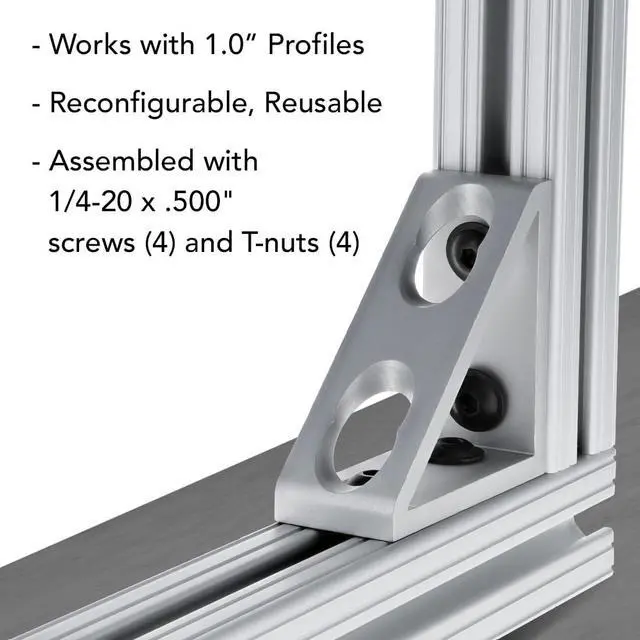 Alt view image 4 of 6 - 8020, 4136, 10 Series, 4 Hole Aluminum Inside Corner Gusset L Bracket for Extruded Aluminum Extrusion Heavy Duty Angle Bracket (Clear Anodize, 25)