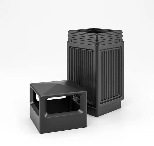 Alt view image 3 of 4 - Canmeleon Outdoor-Indoor Recessed Panel Trash Can with Ash Urn 9478BL, Black, Decorative Fluted Panels, 15 Gallon Capacity