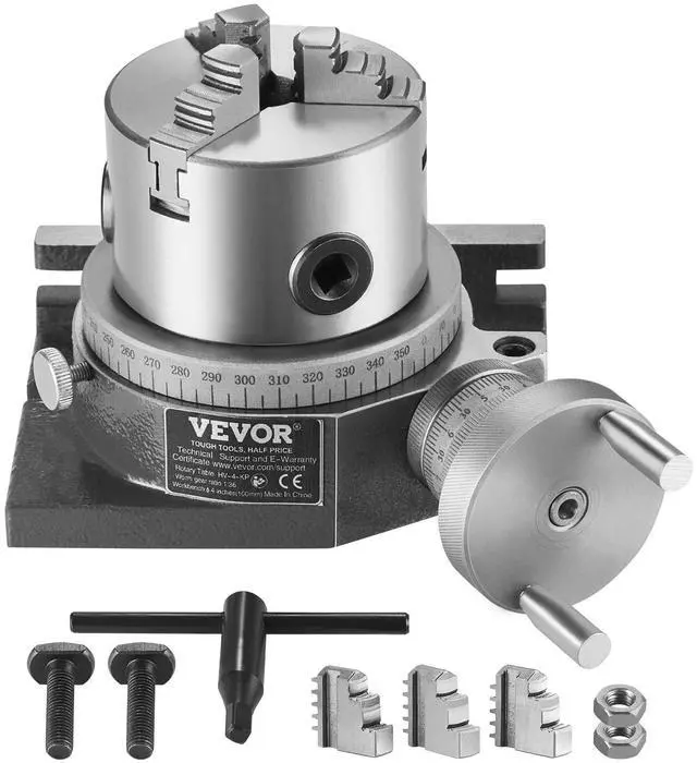 Main image of Rotary Table for Milling Machines, 4''/ 100 mm, Horizontal Vertical Model Precision Milling Rotary Table, with 3.1''/80 mm 3-Jaw Chuck M10 T-Bolts Nuts, for Milling Engineering Indexing Tools