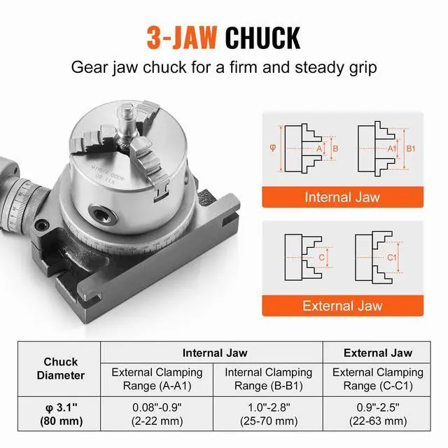 Alt view image 3 of 6 - Rotary Table for Milling Machines, 4''/ 100 mm, Horizontal Vertical Model Precision Milling Rotary Table, with 3.1''/80 mm 3-Jaw Chuck M10 T-Bolts Nuts, for Milling Engineering Indexing Tools