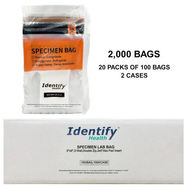 Alt view image 3 of 5 - Biohazard Specimen Lab Bags | 2000 Pack | 6x9 Inch 3-Wall Laboratory Double Zip Seal with Absorbent Pad and Document Pouch | TearZone Destroy BIO Feature