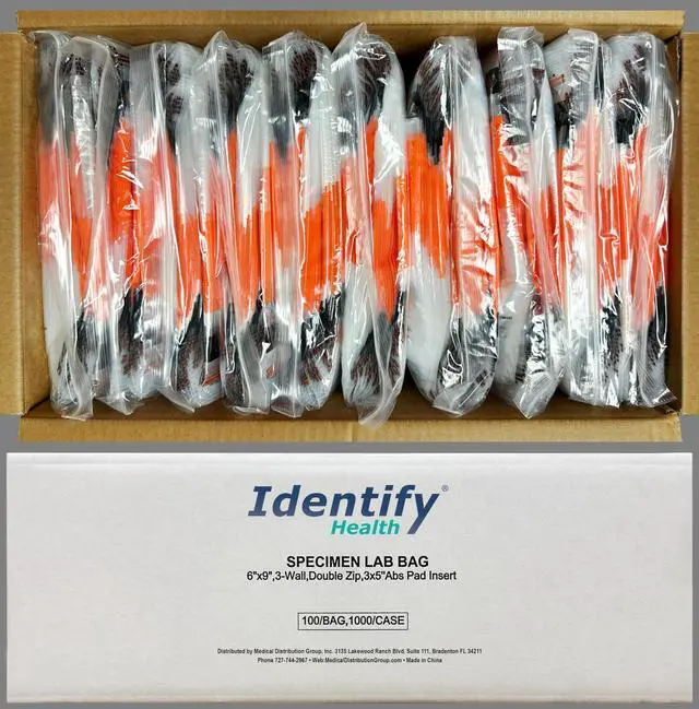 Alt view image 4 of 5 - Biohazard Specimen Lab Bags | 2000 Pack | 6x9 Inch 3-Wall Laboratory Double Zip Seal with Absorbent Pad and Document Pouch | TearZone Destroy BIO Feature