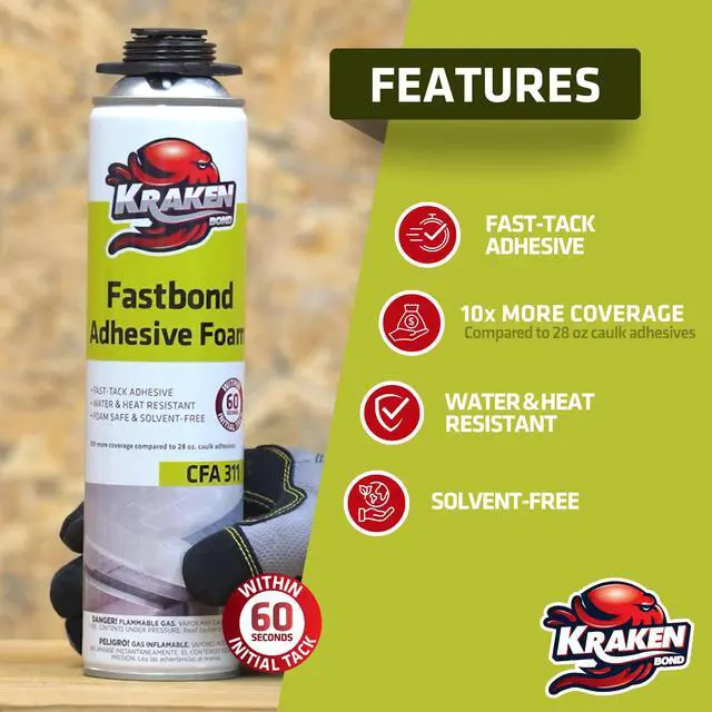 Alt view image 2 of 5 - Fastbond Spray Foam Adhesive (12x24oz.) - Heavy Duty Construction Adhesive for Insulation, Wall & Facade, Concrete, Stone, Subfloor, XPS & EPS Foam Board, Gun Not Included | 12 Pack