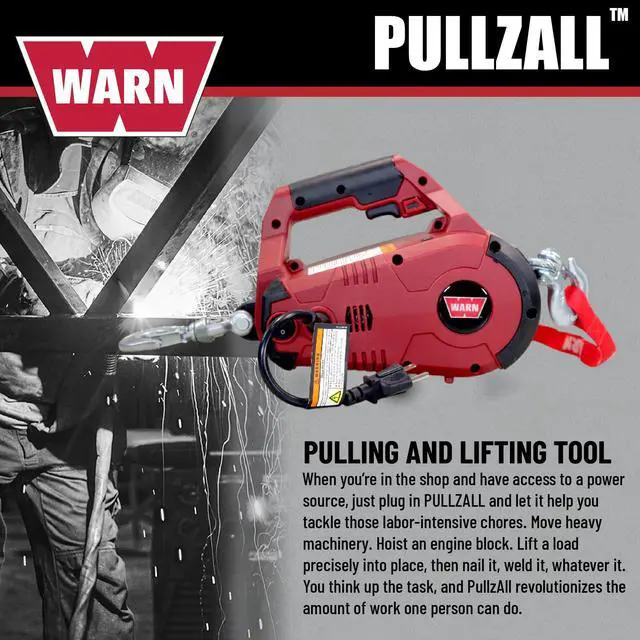 Alt view image 4 of 6 - 885001 PullzAll Corded 120V AC Portable Electric Winch with Steel Cable and Swiveling Anchor Hook for Hoisting an Engine Block: 1,000 lb (1/2 Ton) Pulling Capacity, Variable Speed Control