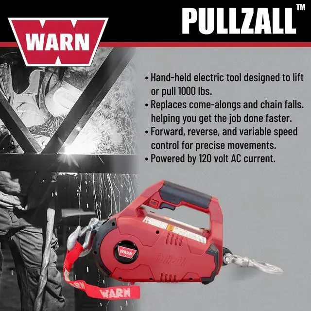 Alt view image 5 of 6 - 885001 PullzAll Corded 120V AC Portable Electric Winch with Steel Cable and Swiveling Anchor Hook for Hoisting an Engine Block: 1,000 lb (1/2 Ton) Pulling Capacity, Variable Speed Control