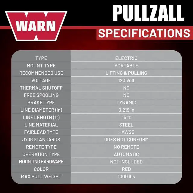 Alt view image 6 of 6 - 885001 PullzAll Corded 120V AC Portable Electric Winch with Steel Cable and Swiveling Anchor Hook for Hoisting an Engine Block: 1,000 lb (1/2 Ton) Pulling Capacity, Variable Speed Control