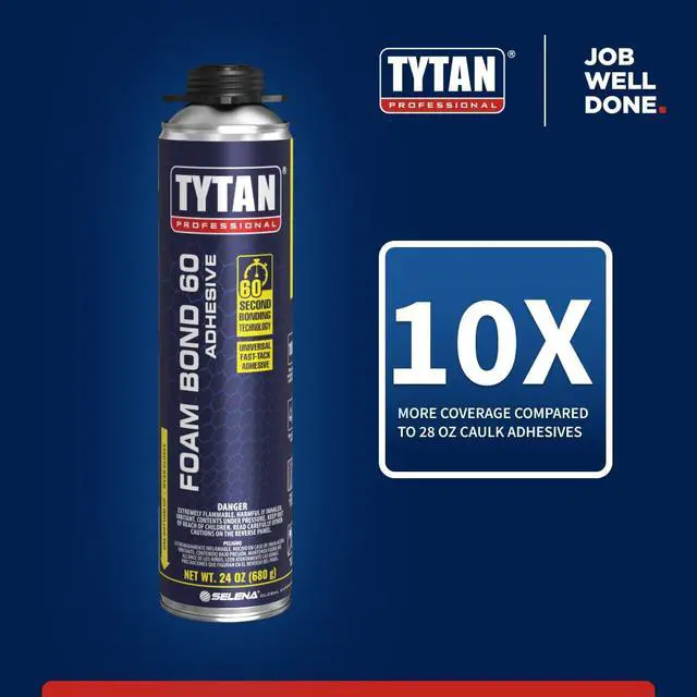 Alt view image 2 of 6 - Foam Bond 60 24 oz Polyurethane Adhesive Fast-Tack, 60-Second Drying, DIY Glue for Foam Panels, Shiplap, Wall Paneling, Board and Batten, Subfloors, Wood (6 Pack Kit)