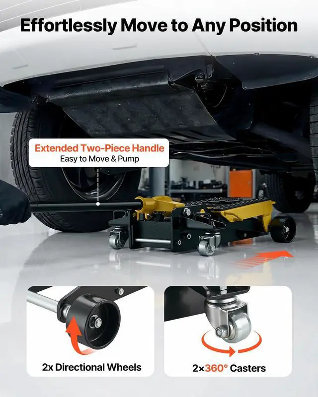 Alt view image 6 of 6 - Low Profile Floor Jack, 2 Ton (4409 lbs) Capacity, Steel Racing Floor Jack with Single Piston Quick Lift Pump, Hydraulic Trolley Car Lift for Cars, Motorcycles, ATVs, Lifting Range 5.7"-17"