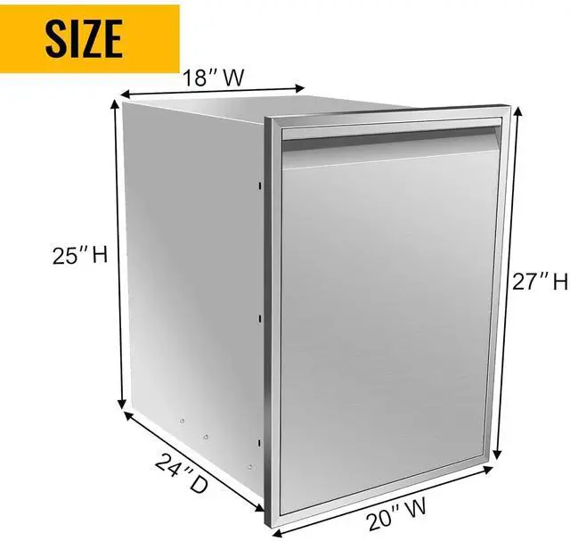 Alt view image 2 of 6 - Pull Out Trash Drawer, 20''W x 27''H x 24''D Stainless Steel Built-in Single Trash Drawer Outdoor Kitchen Cabinets Trash Bin for BBQ Island Grill Station