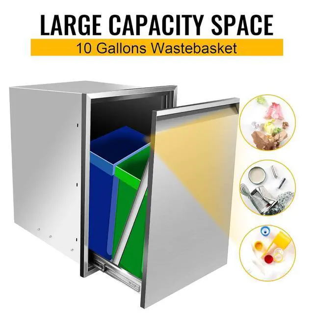 Alt view image 3 of 6 - Pull Out Trash Drawer, 20''W x 27''H x 24''D Stainless Steel Built-in Single Trash Drawer Outdoor Kitchen Cabinets Trash Bin for BBQ Island Grill Station