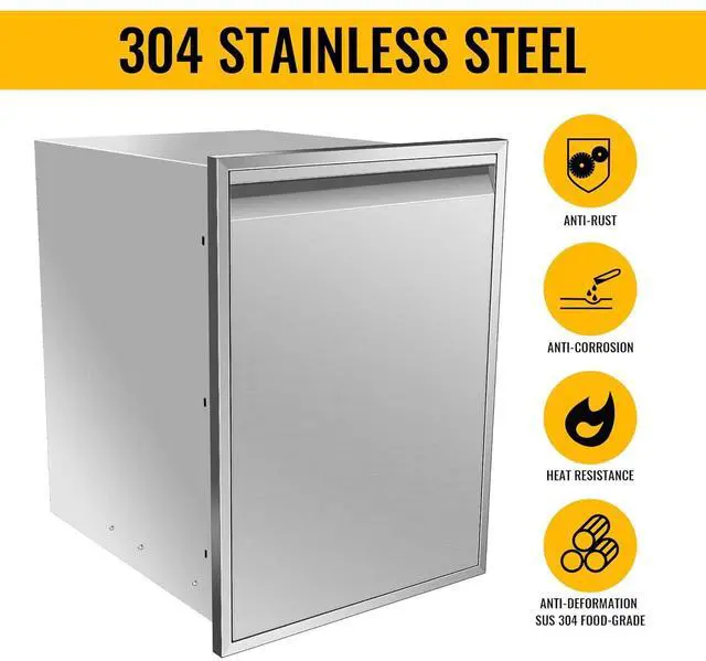 Alt view image 4 of 6 - Pull Out Trash Drawer, 20''W x 27''H x 24''D Stainless Steel Built-in Single Trash Drawer Outdoor Kitchen Cabinets Trash Bin for BBQ Island Grill Station
