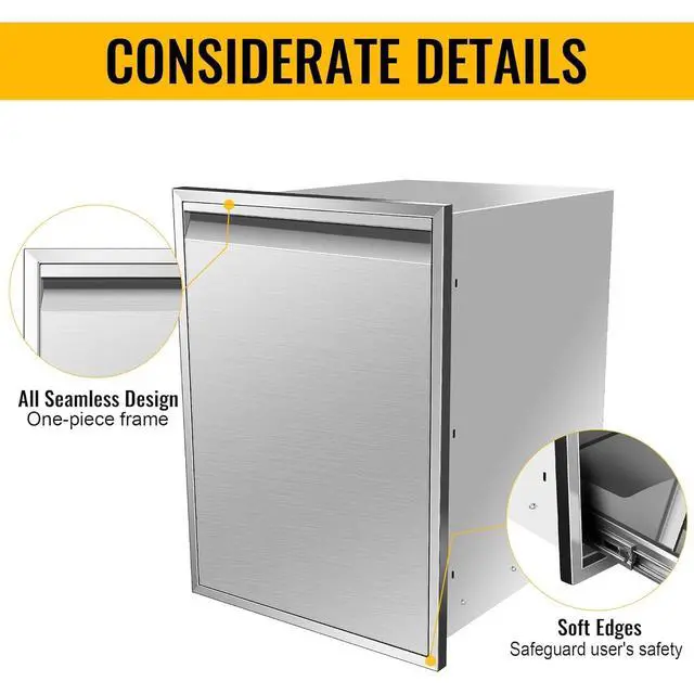 Alt view image 5 of 6 - Pull Out Trash Drawer, 20''W x 27''H x 24''D Stainless Steel Built-in Single Trash Drawer Outdoor Kitchen Cabinets Trash Bin for BBQ Island Grill Station