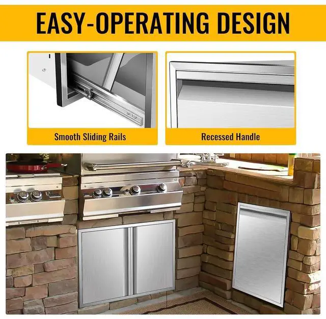 Alt view image 6 of 6 - Pull Out Trash Drawer, 20''W x 27''H x 24''D Stainless Steel Built-in Single Trash Drawer Outdoor Kitchen Cabinets Trash Bin for BBQ Island Grill Station