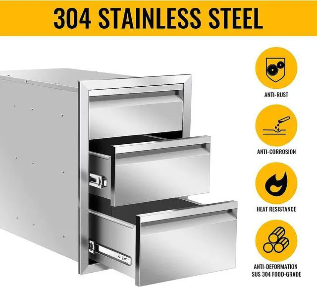 Alt view image 3 of 6 - 18" W x 24" H x 23" D Outdoor Kitchen Drawers Flush Mount Access BBQ Island Drawers for Outdoor Kitchens or BBQ Island Patio Grill Station W/O Handles