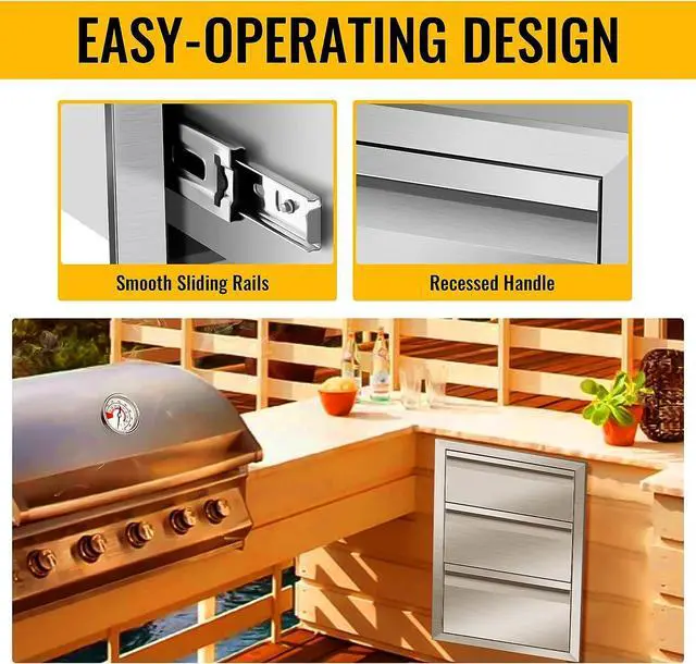 Alt view image 4 of 6 - 18" W x 24" H x 23" D Outdoor Kitchen Drawers Flush Mount Access BBQ Island Drawers for Outdoor Kitchens or BBQ Island Patio Grill Station W/O Handles