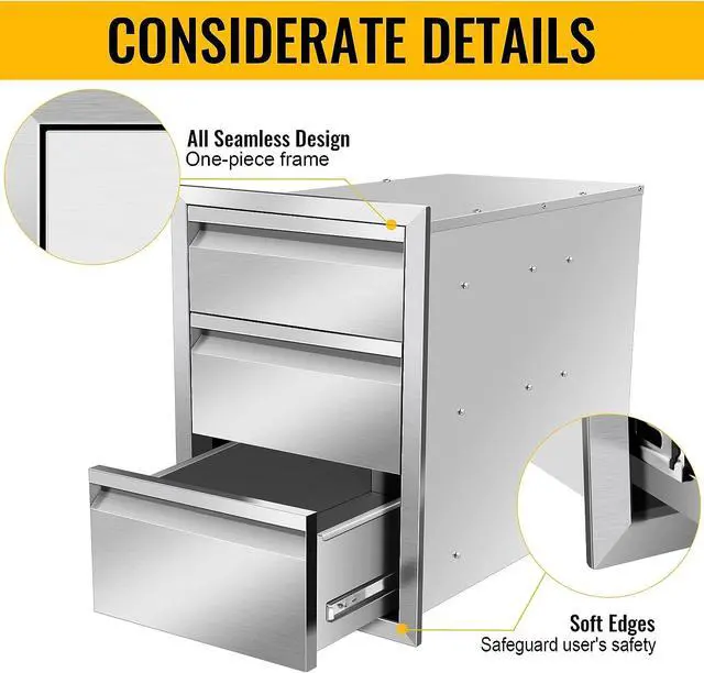 Alt view image 5 of 6 - 18" W x 24" H x 23" D Outdoor Kitchen Drawers Flush Mount Access BBQ Island Drawers for Outdoor Kitchens or BBQ Island Patio Grill Station W/O Handles