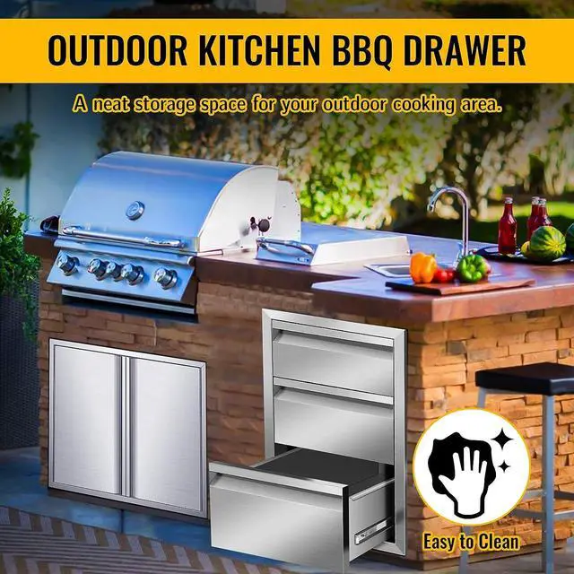Alt view image 6 of 6 - 18" W x 24" H x 23" D Outdoor Kitchen Drawers Flush Mount Access BBQ Island Drawers for Outdoor Kitchens or BBQ Island Patio Grill Station W/O Handles
