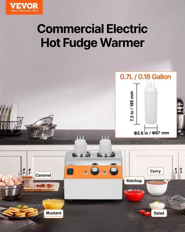 Alt view image 2 of 6 - Electric Bottle Warmer with Bottles, 0.8x2 LCommercial Cheese Dispenser, Hot Fudge Warmer 86-185 Temp Adjustable, Plastic Double Bottles Nacho Cheese Warmer, for Hot Fudge Cheese Caramel