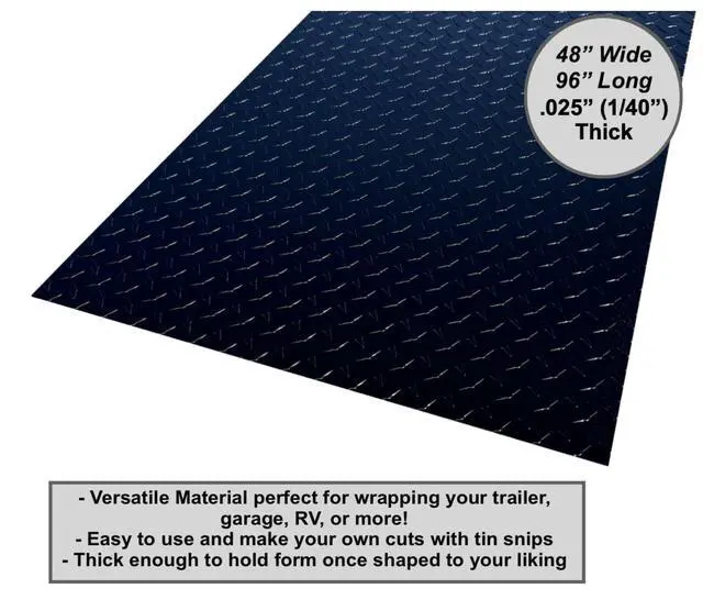 Alt view image 3 of 6 - 48" x 96" Black Aluminum Diamond Plate Sheet.025" Thick (1/40th) - Trailer Rock Guard, wainscotting Garage Diamond Trim, Cargo Enclosed Trailer Hauler Guard