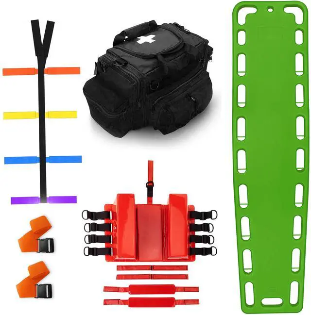 Main image of Rescue Kit Comprehensive Emergency Support with Spine Board, Head Immobilizer, Trauma Bag & 10-Point Strap - Durable, Lightweight for First Responders, Green